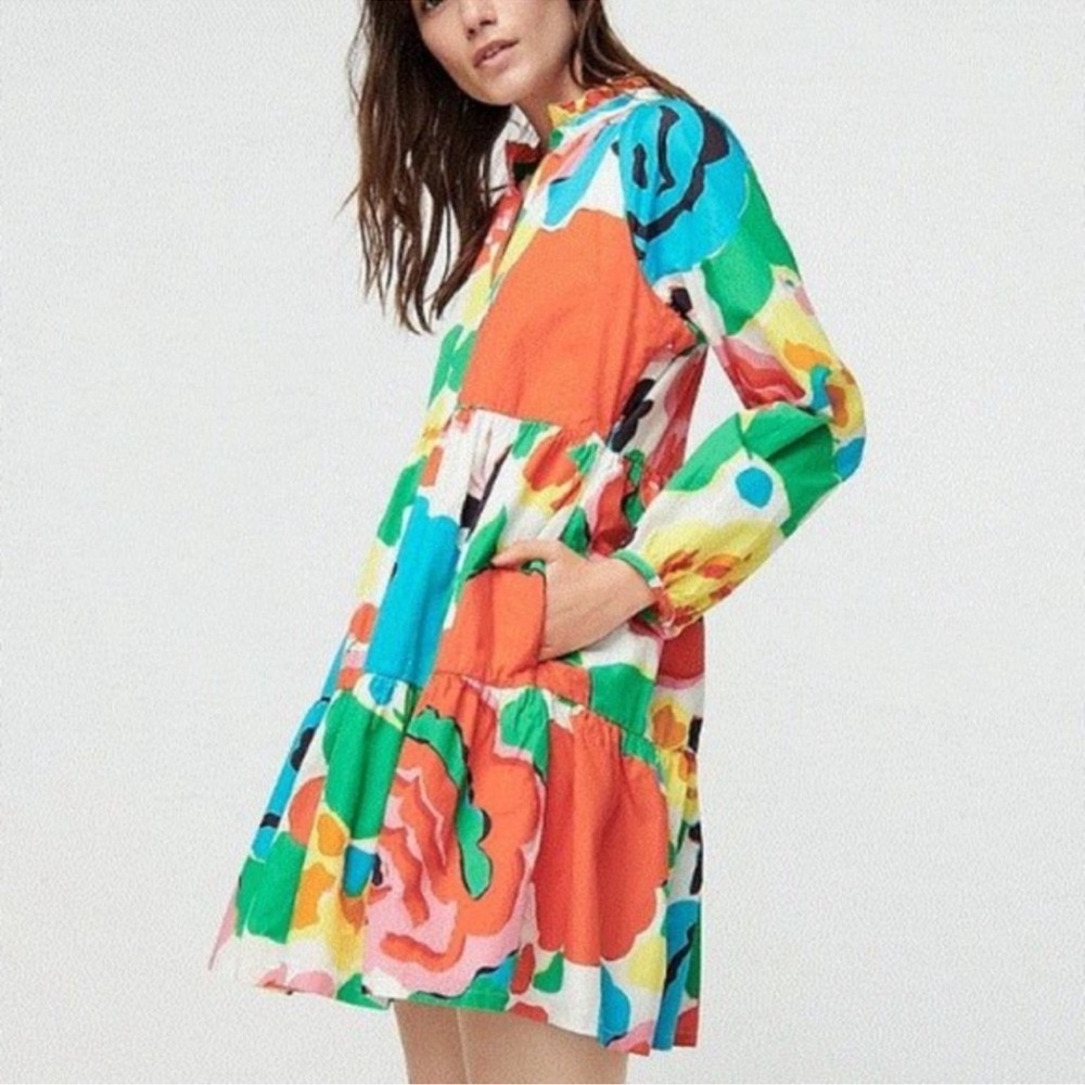 J. Crew‎ Womens Size Small Ratti Jardín Floral Tiered Popover A Line Short Dress